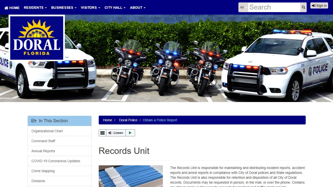 Obtain a Police Report · City of Doral