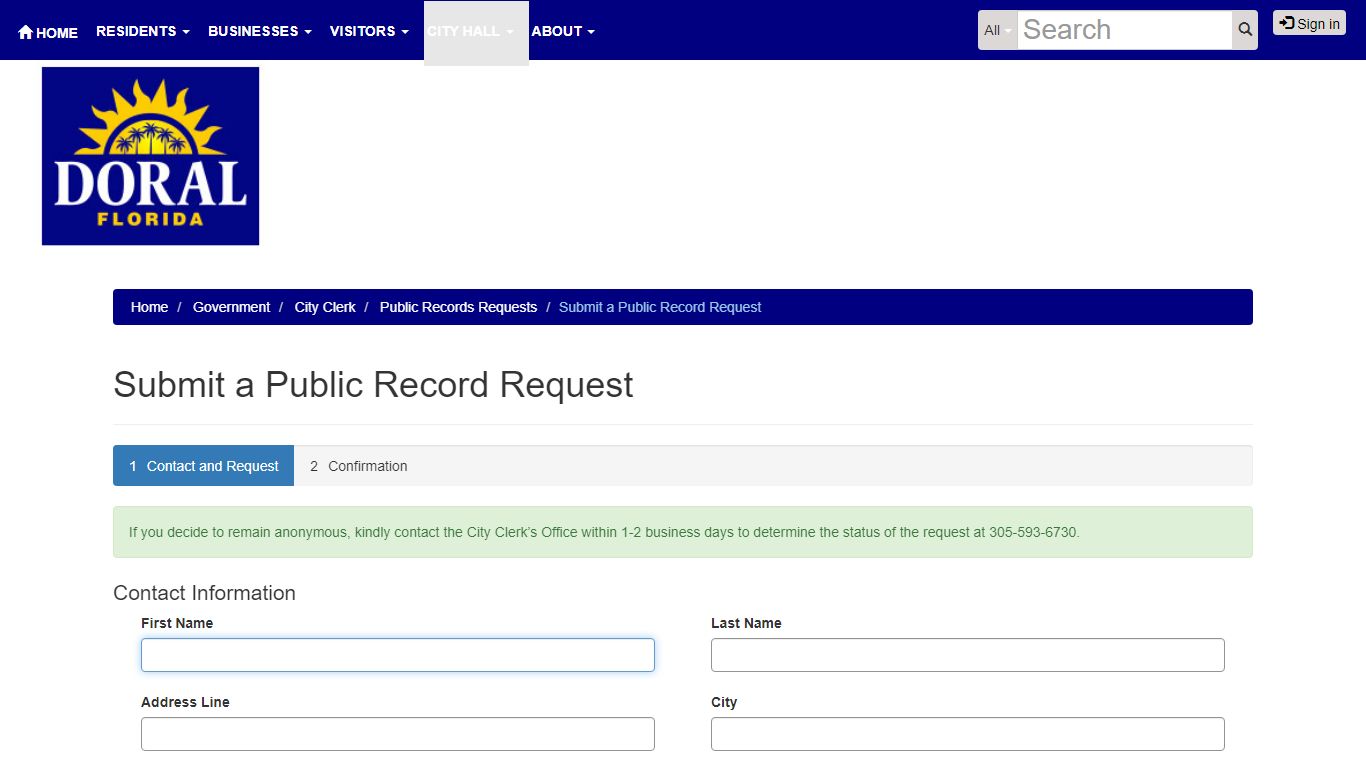 Submit a Public Record Request · City of Doral